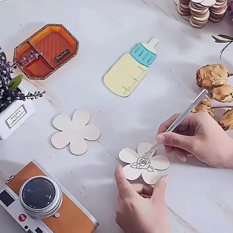 GUMOcrafts 50pcs Wooden Pacifier Bottle Shaped Pieces - DIY Painting & Graffiti Crafts for Decor - GUMOCRAFTS