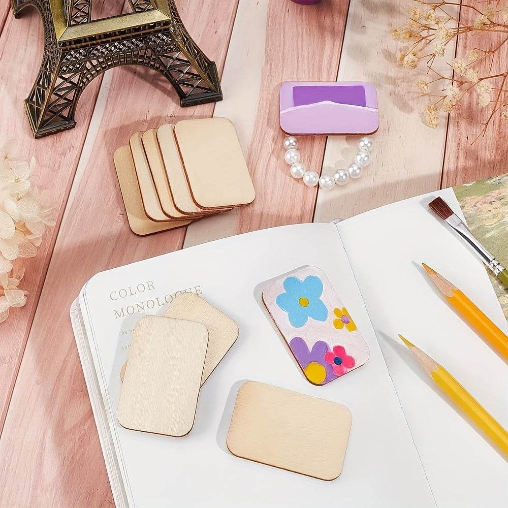 GUMOcrafts 150pcs 33x50mm Rectangle Unfinished Wood Pieces - Blank Natural Wood Slices for Crafts - GUMOCRAFTS