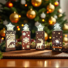 Christmas Wooden Lantern Set - Table Lamp for Desktop & Window Decor, Festive Handmade Carved Wood Art - GUMOCRAFTS