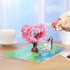 GUMOcrafts 3D Pop-Up Valentine's Day Card - Heart Cherry Blossom Tree Romantic Gift - GUMOCRAFTS