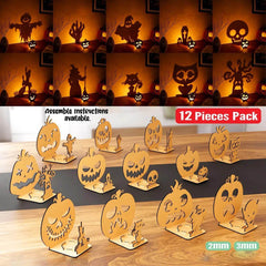 GUMOcrafts Halloween Wooden Candle Holder Set - Spooky Table Decor for Parties & Home - GUMOCRAFTS