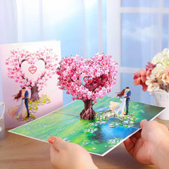 GUMOcrafts 3D Pop-Up Valentine's Day Card - Heart Cherry Blossom Tree Romantic Gift - GUMOCRAFTS