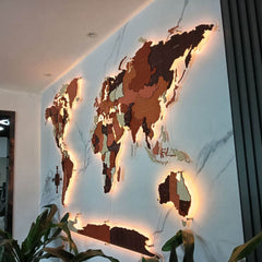 GUMOcrafts LED Lighted Wooden World Map Wall Decor - 3D Office & Home Background Wall Art - GUMOCRAFTS