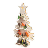 Wooden Christmas Tree Decorative Lamp - Rustic Scene Tabletop Ornament - GUMOCRAFTS