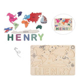 GUMOcrafts Custom Wooden World Map Name Puzzle - Kids Learning & Home Decor - GUMOCRAFTS