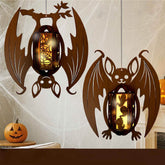GUMOcrafts Halloween Wooden Bat Lantern - Hanging Decor for Party & Home - GUMOCRAFTS