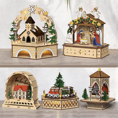 GUMOcrafts Wooden Christmas Decor Set - Church, Village & Nativity Scene Ornament - GUMOCRAFTS