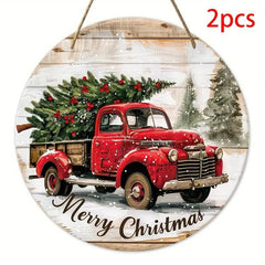 GUMOcrafts 2pcs Round Wooden Decorative Sign - 7.87Inch 'Welcome' & 'Merry Christmas' for Home & Outdoor - GUMOCRAFTS