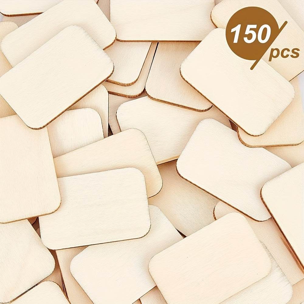 GUMOcrafts 150pcs 33x50mm Rectangle Unfinished Wood Pieces - Blank Natural Wood Slices for Crafts - GUMOCRAFTS