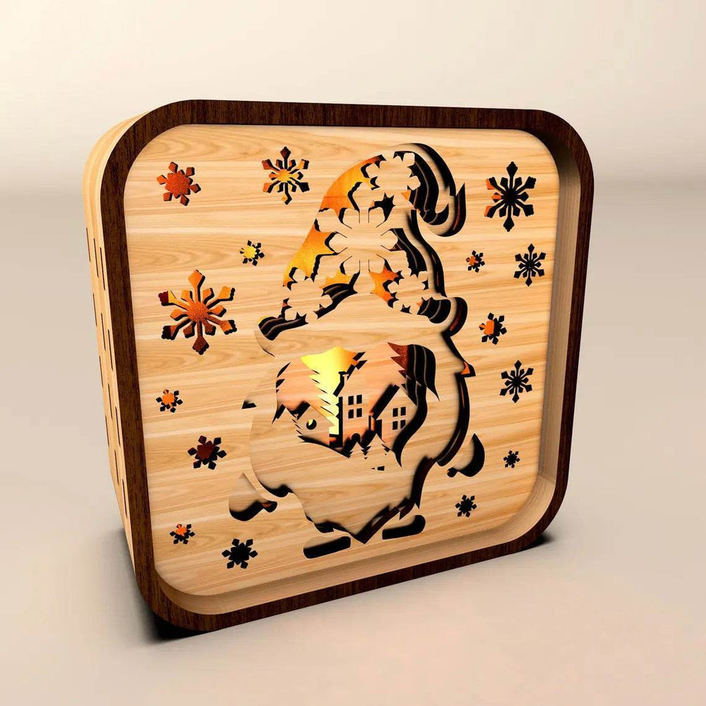 Christmas Wooden Gnome Night Light - Desktop Lamp & Holiday Decor - GUMOCRAFTS