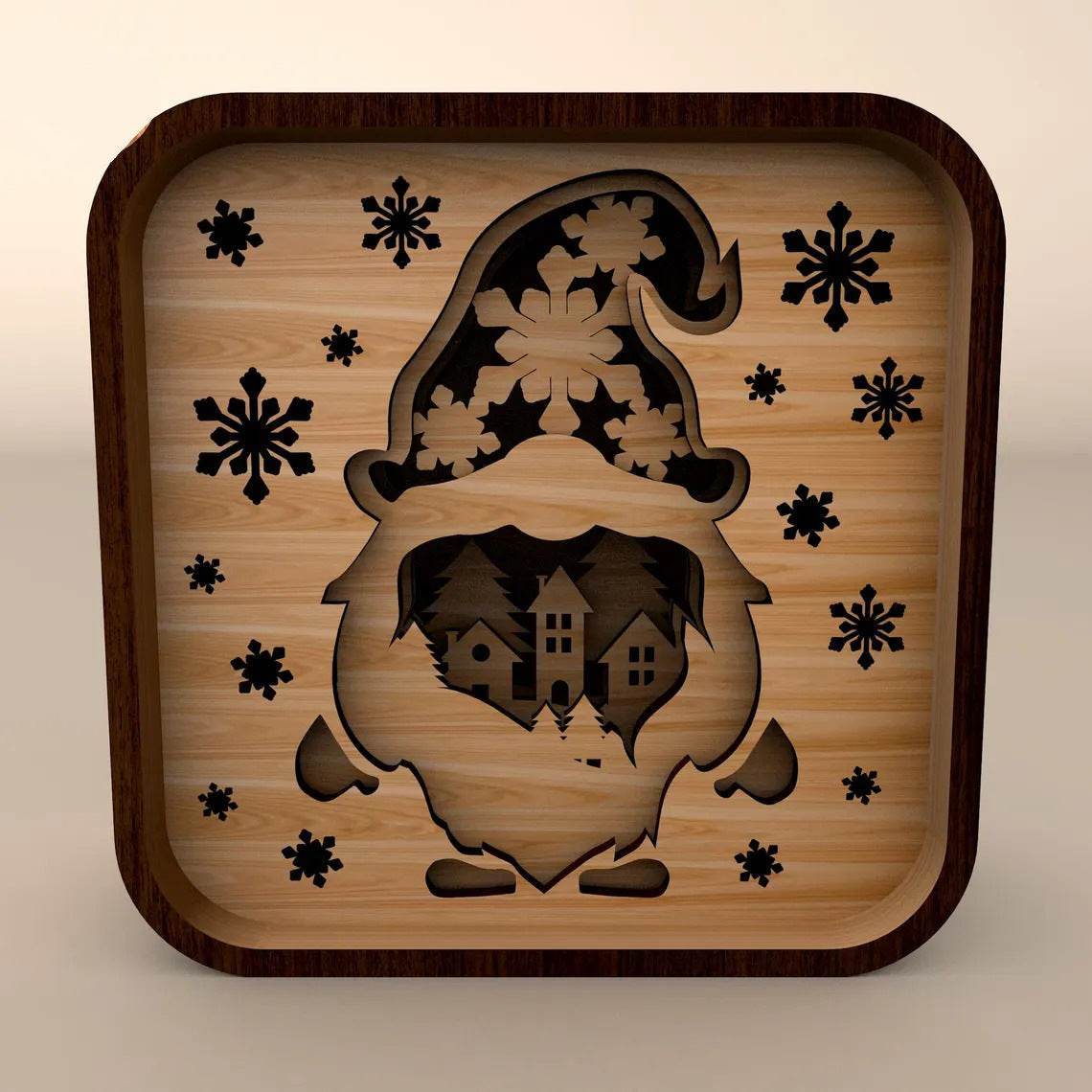 Christmas Wooden Gnome Night Light - Desktop Lamp & Holiday Decor - GUMOCRAFTS