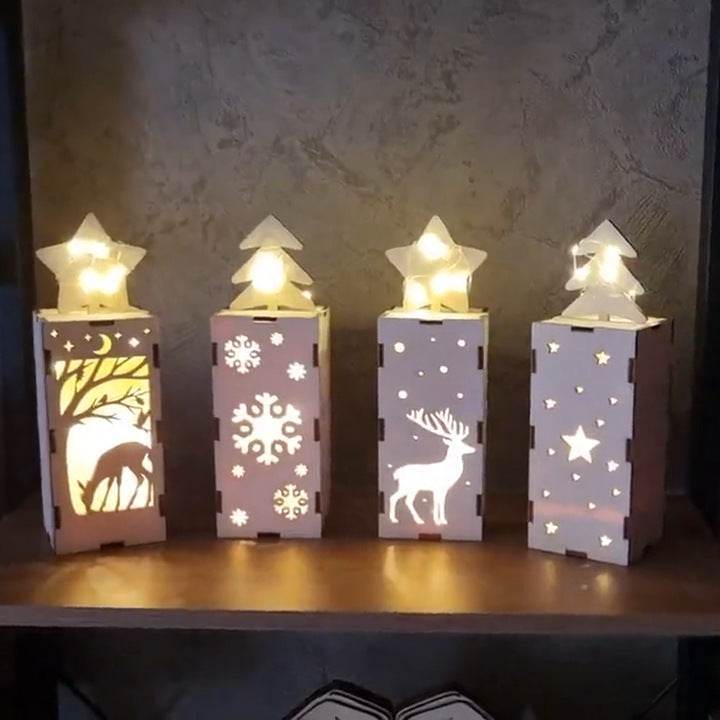 Christmas Wooden Lantern Set - Table Lamp for Desktop & Window Decor, Festive Handmade Carved Wood Art - GUMOCRAFTS