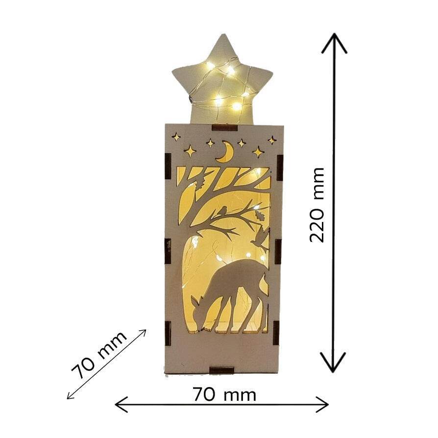 Christmas Wooden Lantern Set - Table Lamp for Desktop & Window Decor, Festive Handmade Carved Wood Art - GUMOCRAFTS