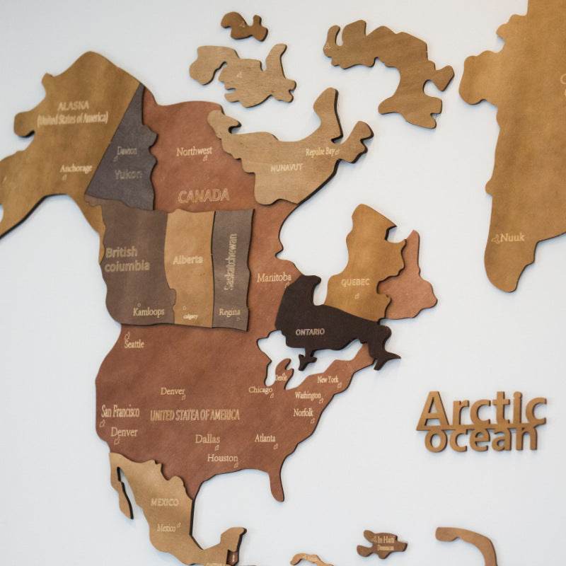 3D Wooden World Map Wall Art - American Style Decor for Home & Office - GUMOCRAFTS