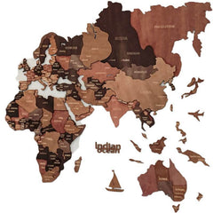 3D Wooden World Map Wall Art - American Style Decor for Home & Office - GUMOCRAFTS