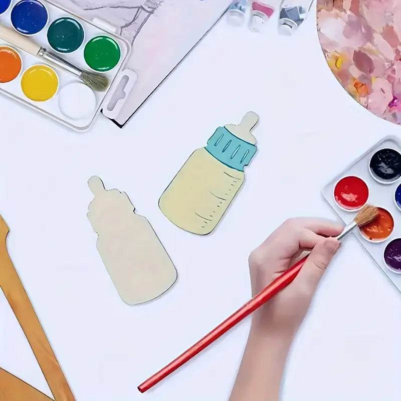 GUMOcrafts 50pcs Wooden Pacifier Bottle Shaped Pieces - DIY Painting & Graffiti Crafts for Decor - GUMOCRAFTS