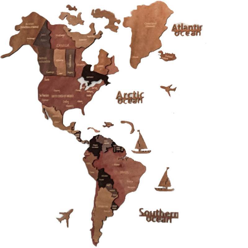 3D Wooden World Map Wall Art - American Style Decor for Home & Office - GUMOCRAFTS