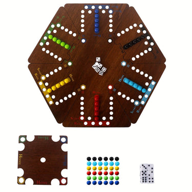 GUMOcrafts Handmade Natural Wood Marble Board Game - Portable for 2-6 Players (30 Marbles & 6 Dice) - GUMOCRAFTS