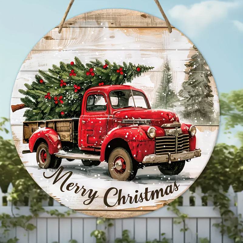 GUMOcrafts 2pcs Round Wooden Decorative Sign - 7.87Inch 'Welcome' & 'Merry Christmas' for Home & Outdoor - GUMOCRAFTS