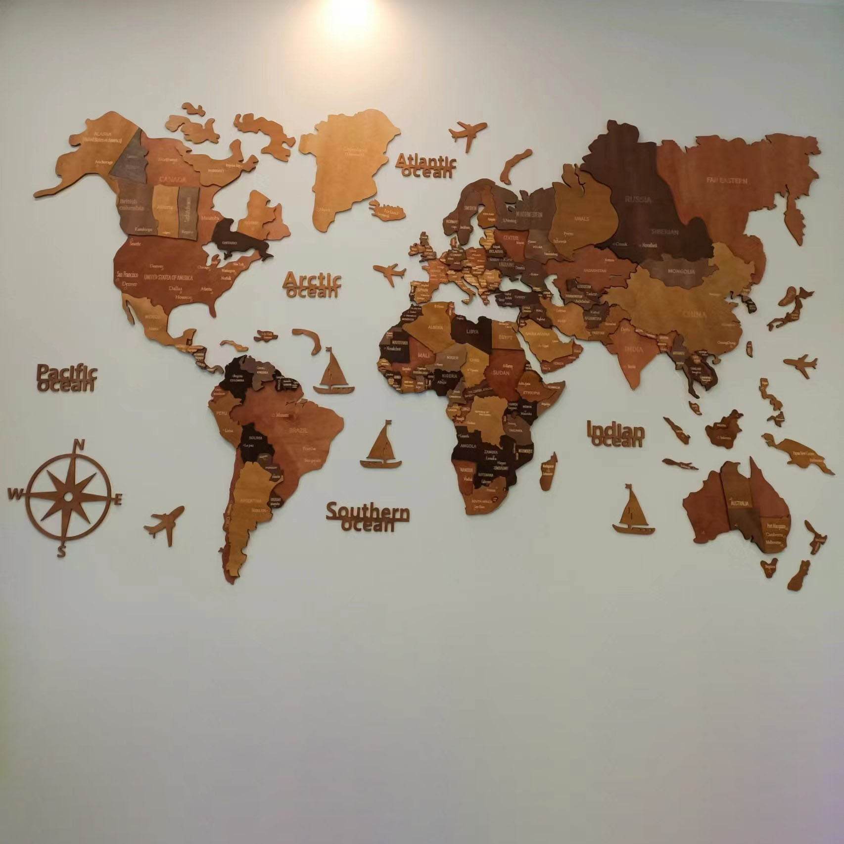 3D Wooden World Map Wall Art - American Style Decor for Home & Office - GUMOCRAFTS