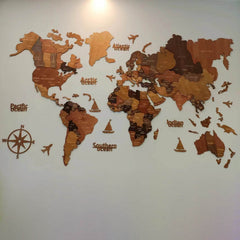 3D Wooden World Map Wall Art - American Style Decor for Home & Office - GUMOCRAFTS