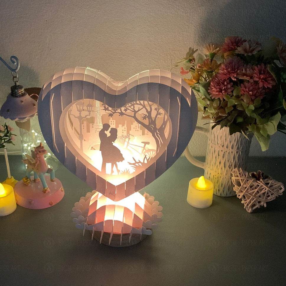 Valentine's Day Heart-shaped Paper Carving Night Light - Romantic Decor for Bedroom, Wedding & Gifts - GUMOCRAFTS