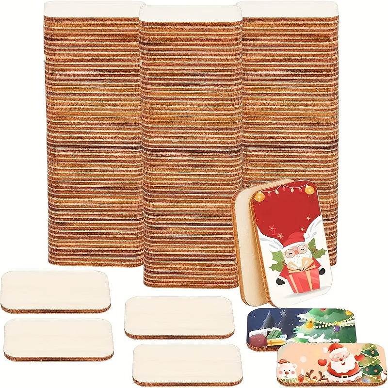 GUMOcrafts 150pcs 33x50mm Rectangle Unfinished Wood Pieces - Blank Natural Wood Slices for Crafts - GUMOCRAFTS