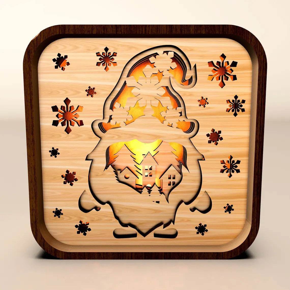 Christmas Wooden Gnome Night Light - Desktop Lamp & Holiday Decor - GUMOCRAFTS