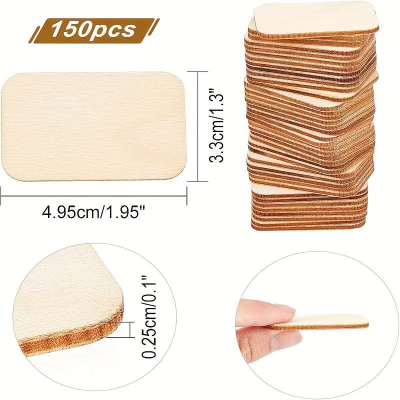 GUMOcrafts 150pcs 33x50mm Rectangle Unfinished Wood Pieces - Blank Natural Wood Slices for Crafts - GUMOCRAFTS