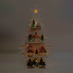 Wooden Christmas Tree Decorative Lamp - Rustic Scene Tabletop Ornament - GUMOCRAFTS