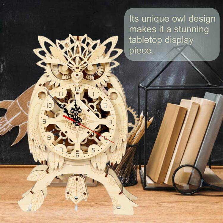 GUMOcrafts 3D Wooden Owl Clock Puzzle - DIY Model for Home Decor & Christmas Gifts - GUMOCRAFTS
