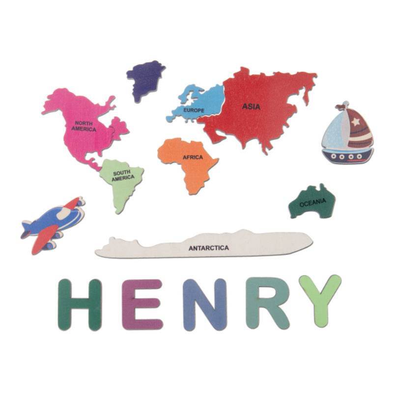 GUMOcrafts Custom Wooden World Map Name Puzzle - Kids Learning & Home Decor - GUMOCRAFTS