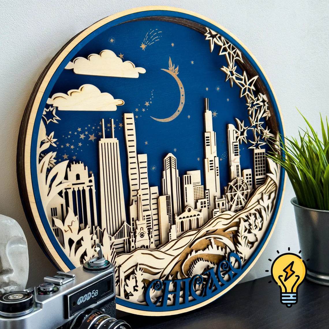 GUMOcrafts 3D Wooden World Landmark Night Light - City Scene Wall Decor & Custom Art - GUMOCRAFTS