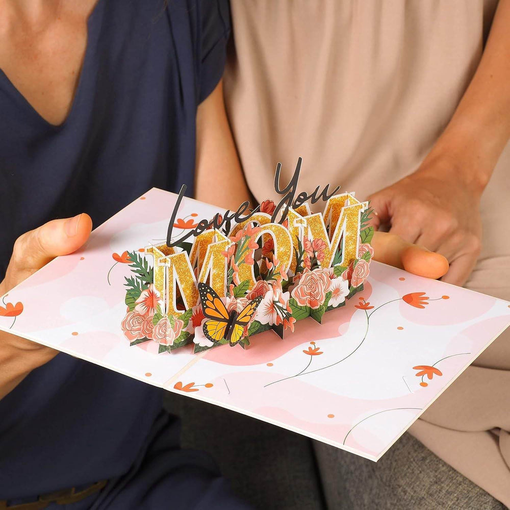 GUMOcrafts 3D Pop-Up Butterfly Flower Card Card - Mother's Day & Birthday Gift for Mom - GUMOCRAFTS