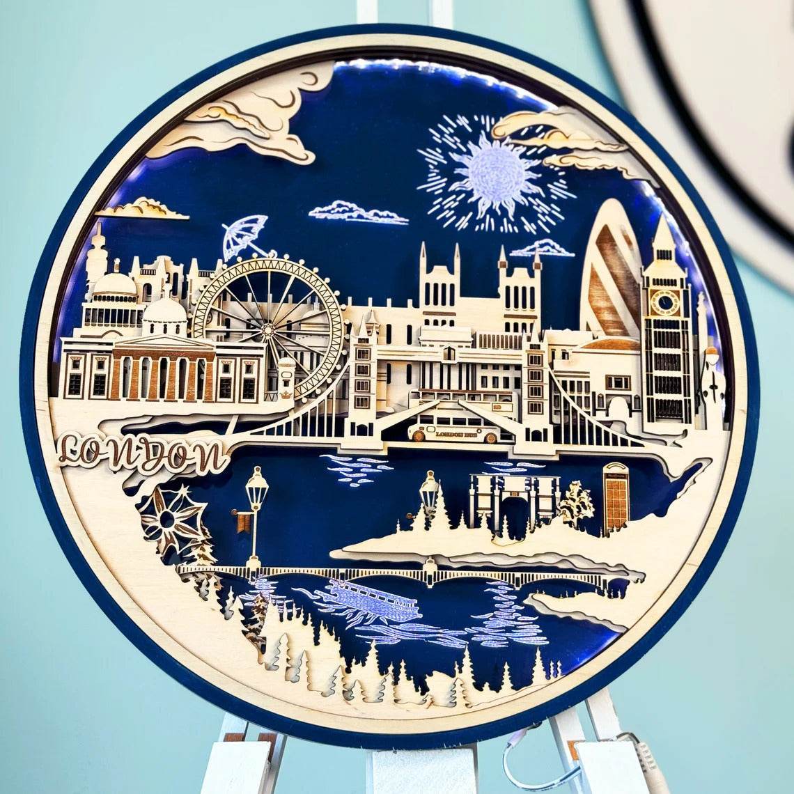 GUMOcrafts 3D Wooden World Landmark Night Light - City Scene Wall Decor & Custom Art - GUMOCRAFTS