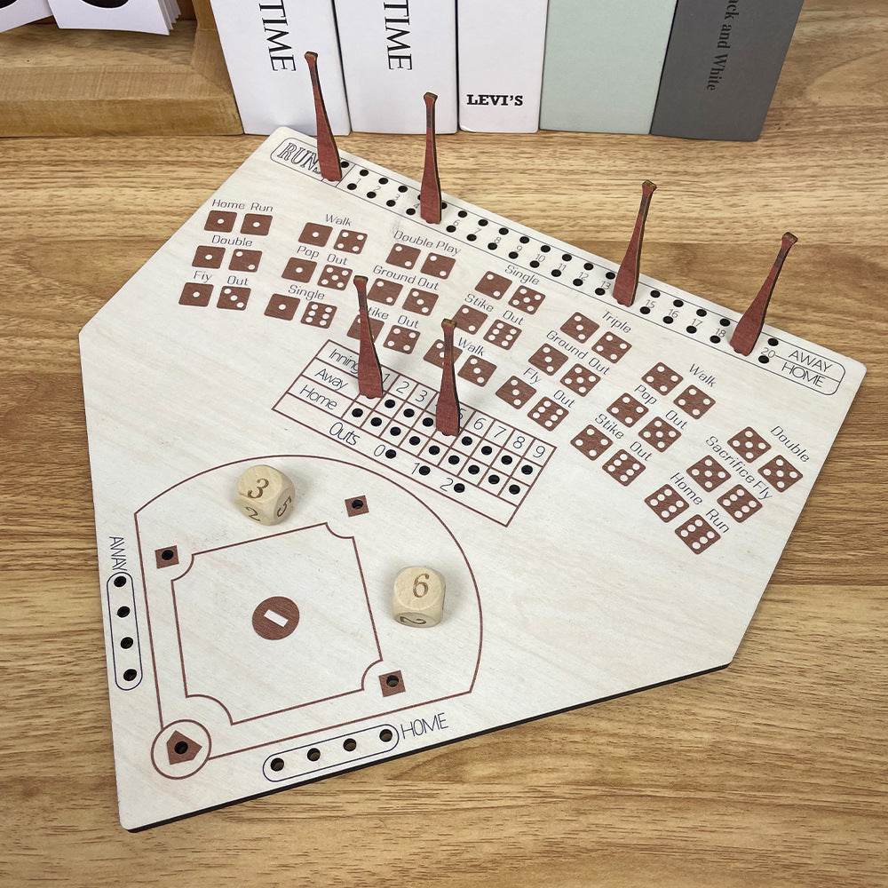 GUMOcrafts Wooden Baseball Board Game - Family Party Fun Tabletop Toy - GUMOCRAFTS