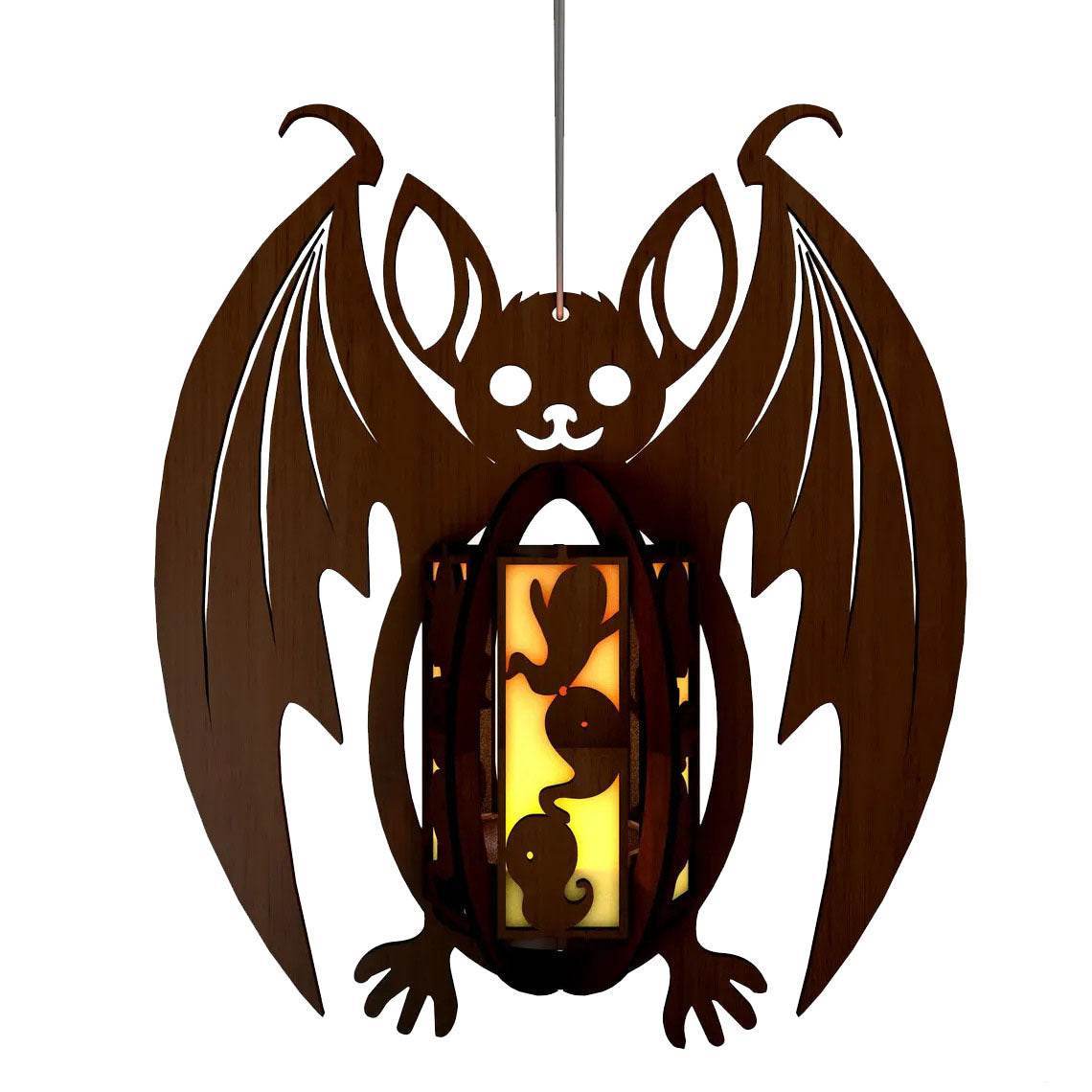GUMOcrafts Halloween Wooden Bat Lantern - Hanging Decor for Party & Home - GUMOCRAFTS
