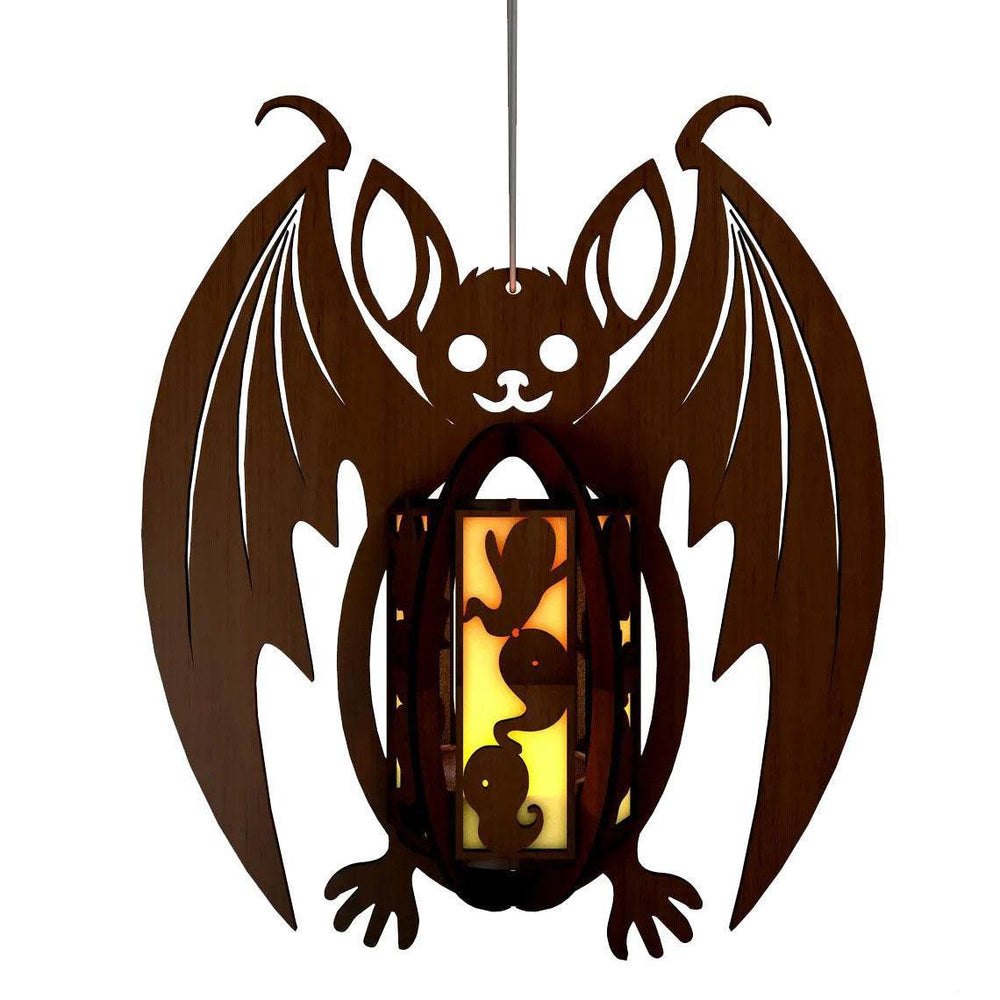GUMOcrafts Halloween Wooden Bat Lantern - Hanging Decor for Party & Home - GUMOCRAFTS