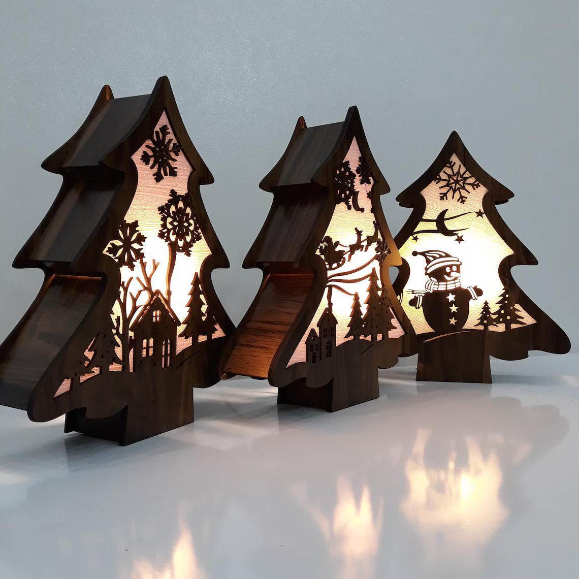 GUMOcrafts Wooden Christmas Tree Light Box - Festive Tabletop Decor & Party Ambience - GUMOCRAFTS