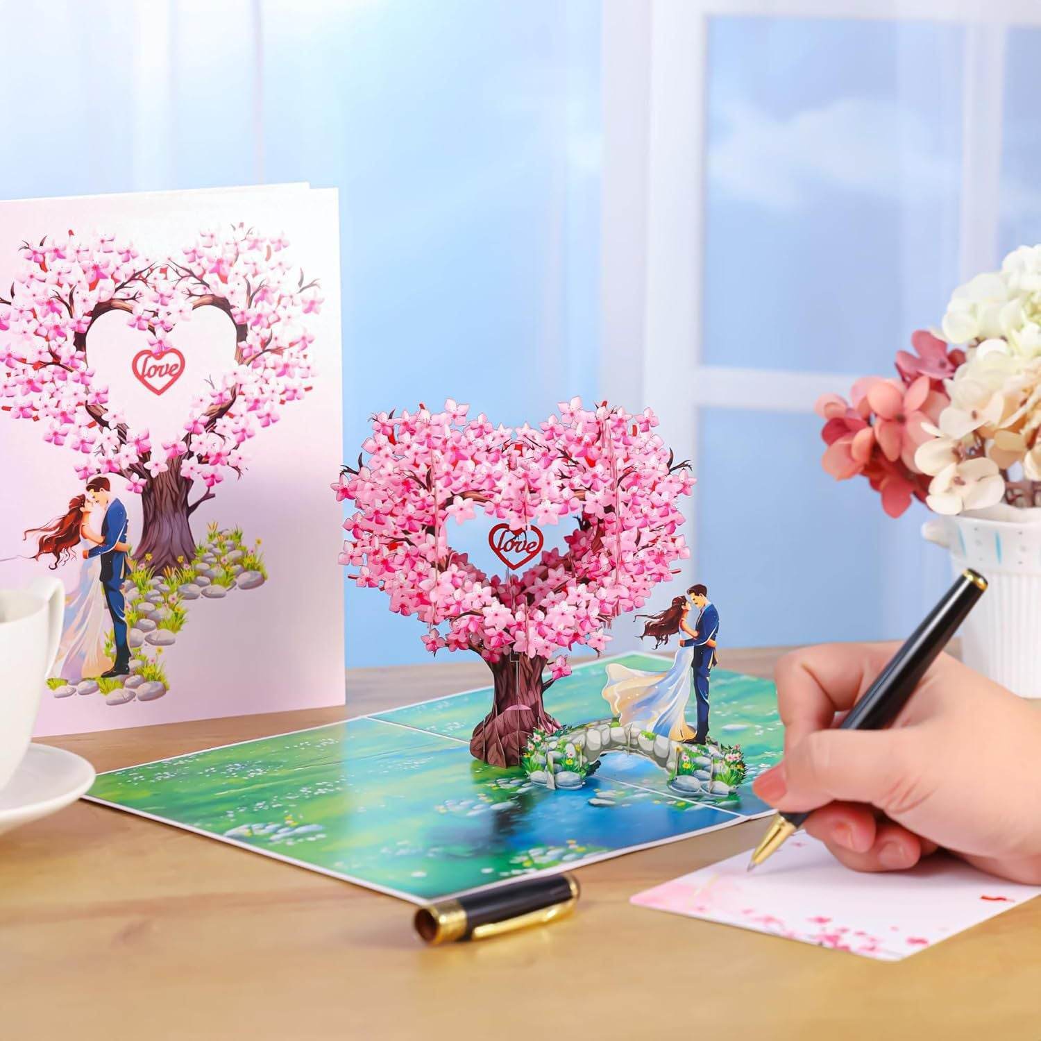 GUMOcrafts 3D Pop-Up Valentine's Day Card - Heart Cherry Blossom Tree Romantic Gift - GUMOCRAFTS