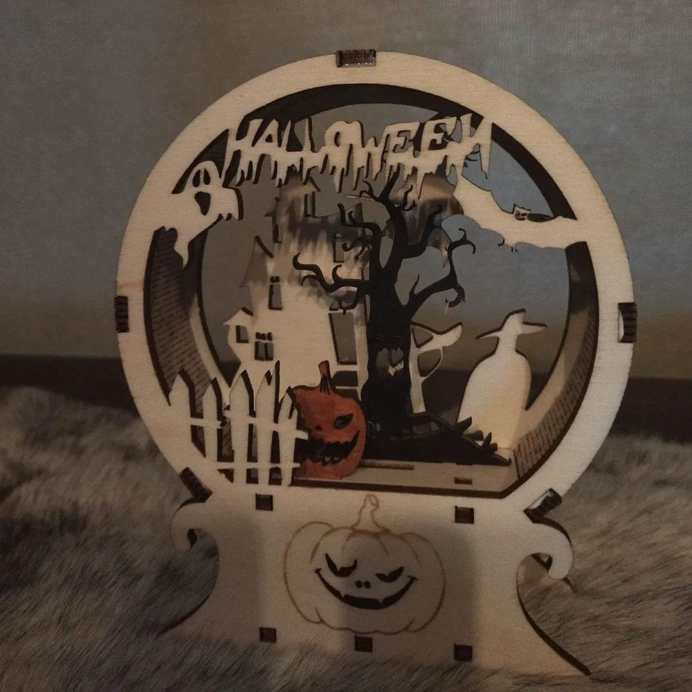 GUMOcrafts Halloween Wooden Night Light - Tabletop Decor for Party & Home - GUMOCRAFTS
