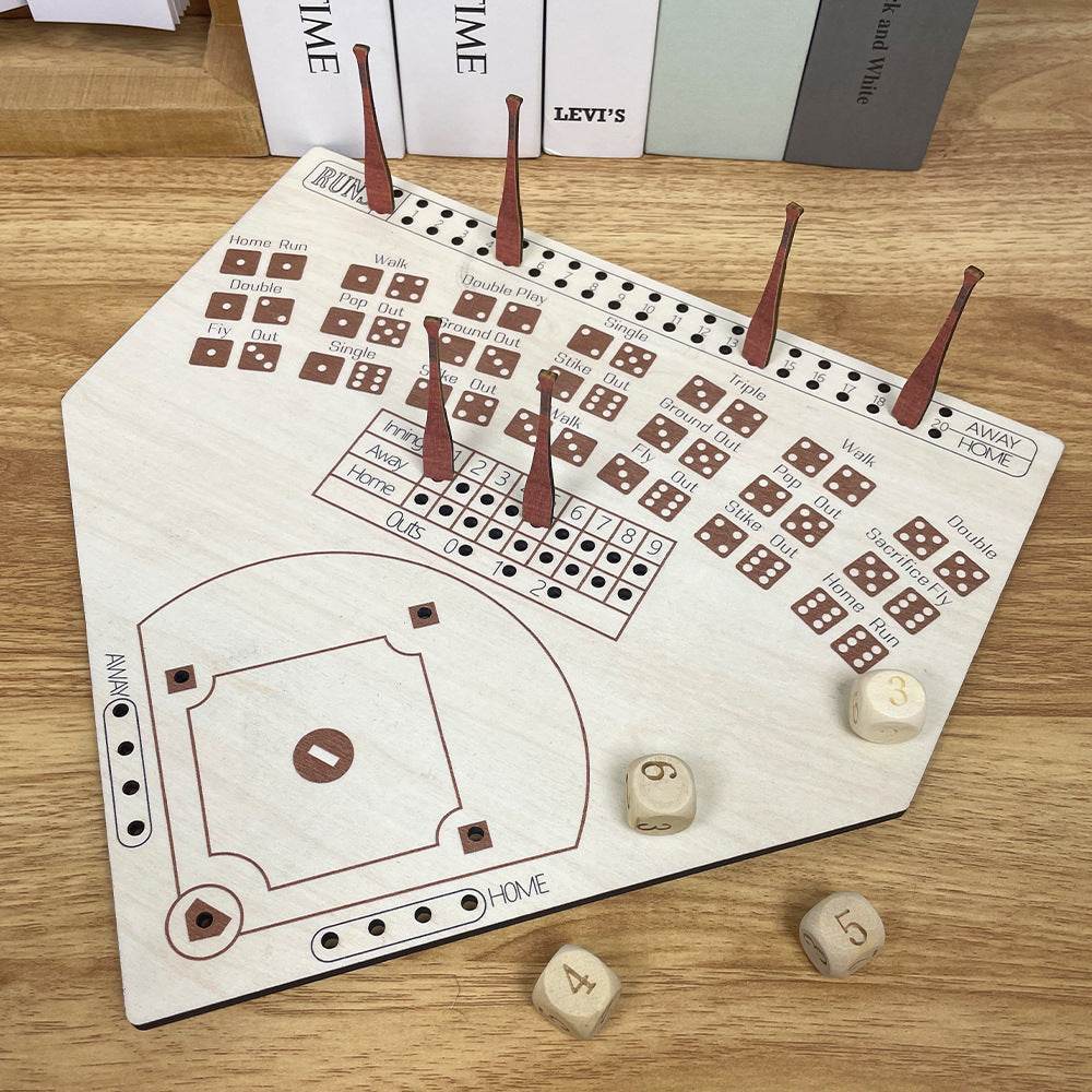 GUMOcrafts Wooden Baseball Board Game - Family Party Fun Tabletop Toy - GUMOCRAFTS