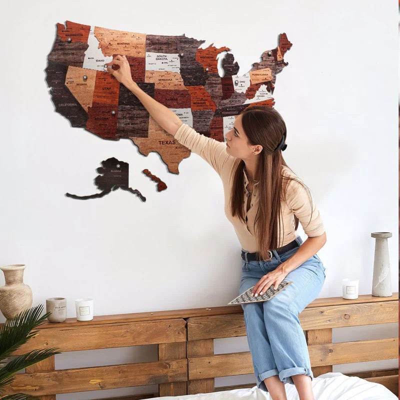 GUMOcrafts Wooden USA Map Puzzle - Home & Office Wall Decor - GUMOCRAFTS