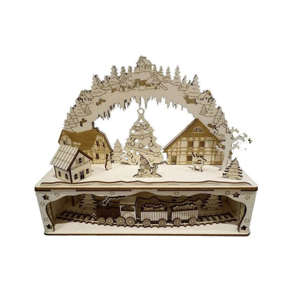 GUMOcrafts Wooden Christmas Arch Scene Decor - Festive Tabletop Ornament & Gift - GUMOCRAFTS