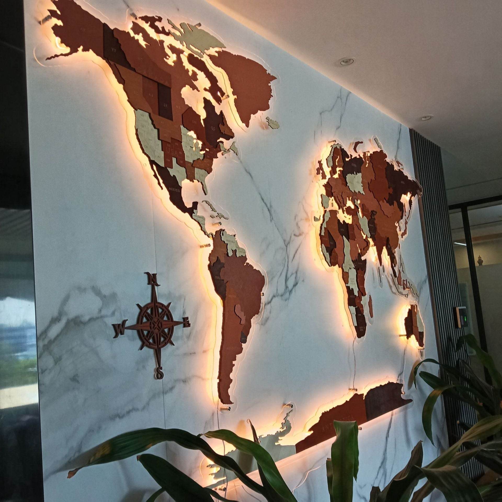 GUMOcrafts LED Lighted Wooden World Map Wall Decor - 3D Office & Home Background Wall Art - GUMOCRAFTS