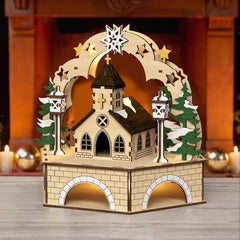 GUMOcrafts Wooden Christmas Decor Set - Church, Village & Nativity Scene Ornament - GUMOCRAFTS