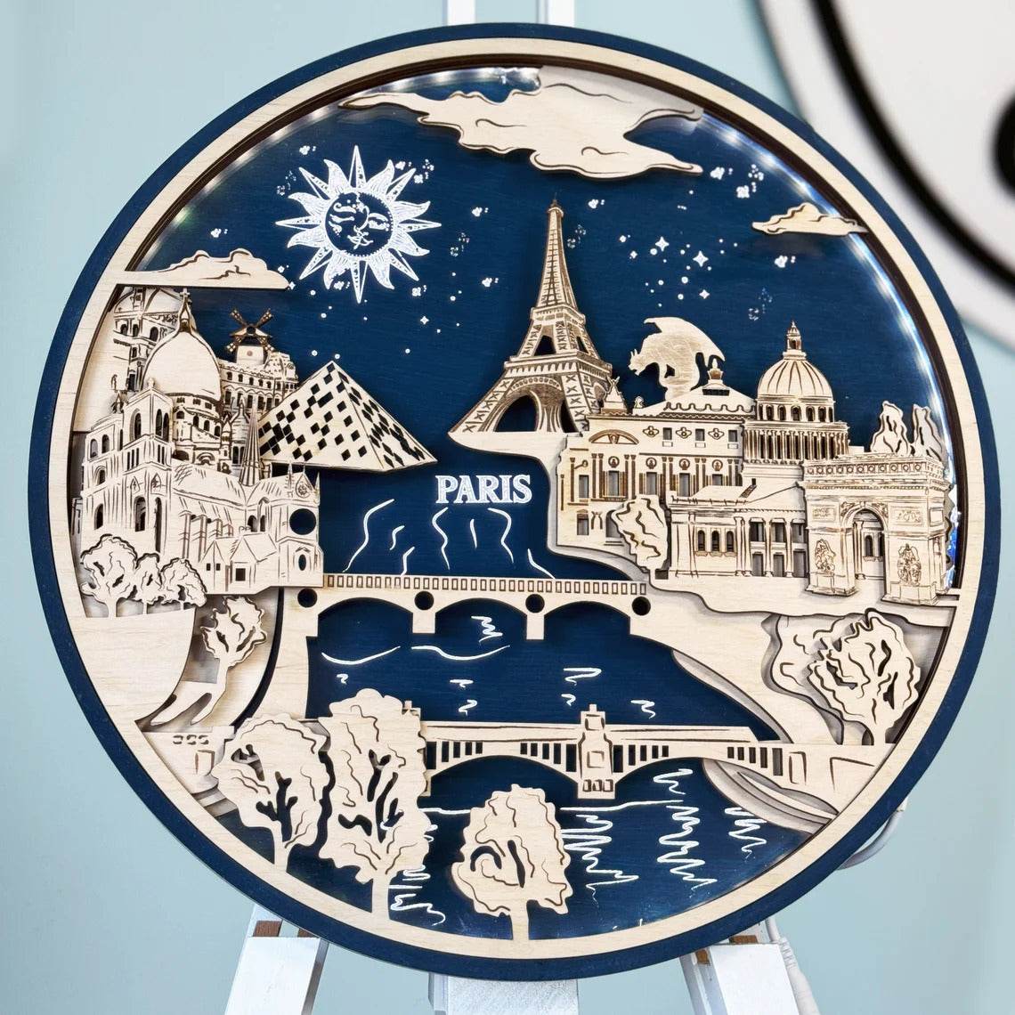 GUMOcrafts 3D Wooden World Landmark Night Light - City Scene Wall Decor & Custom Art - GUMOCRAFTS