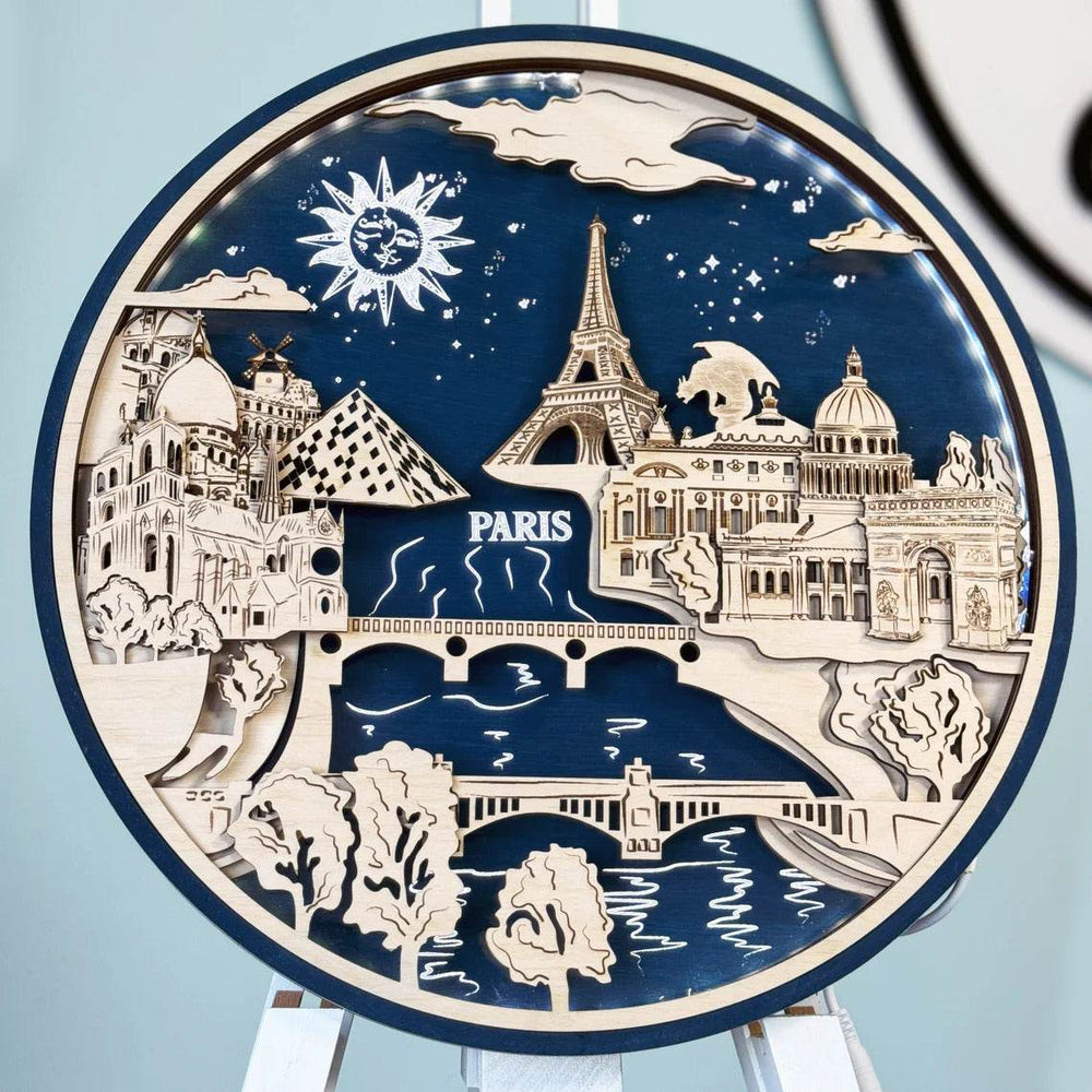 GUMOcrafts 3D Wooden World Landmark Night Light - City Scene Wall Decor & Custom Art - GUMOCRAFTS