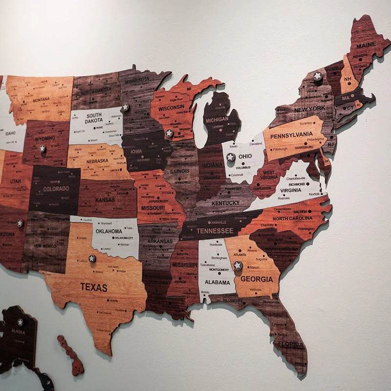 GUMOcrafts Wooden USA Map Puzzle - Home & Office Wall Decor - GUMOCRAFTS