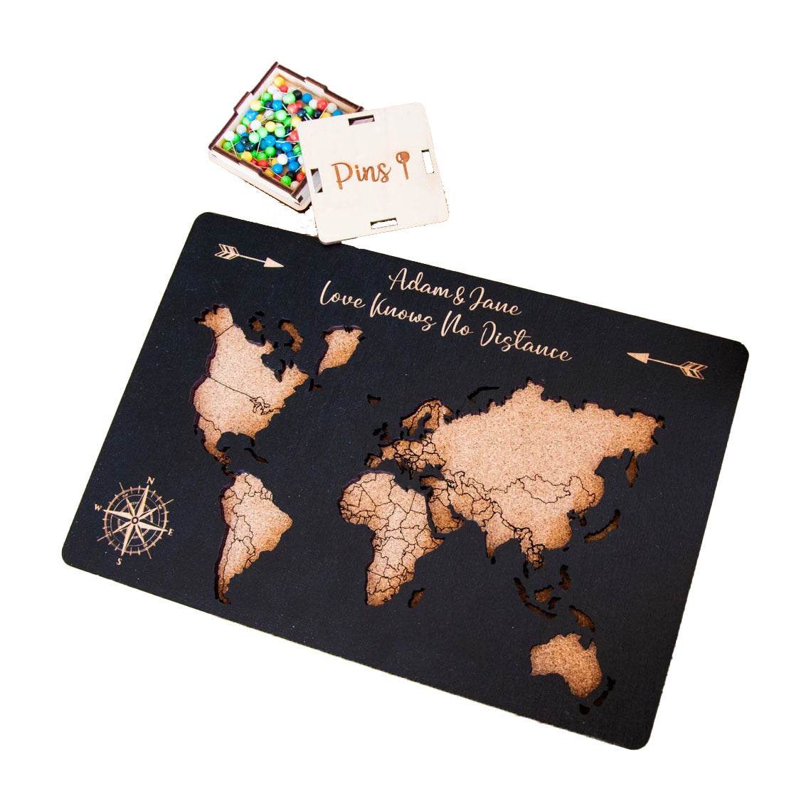 Wooden World Map Decor - Custom Travel Map Tabletop Ornament - GUMOCRAFTS